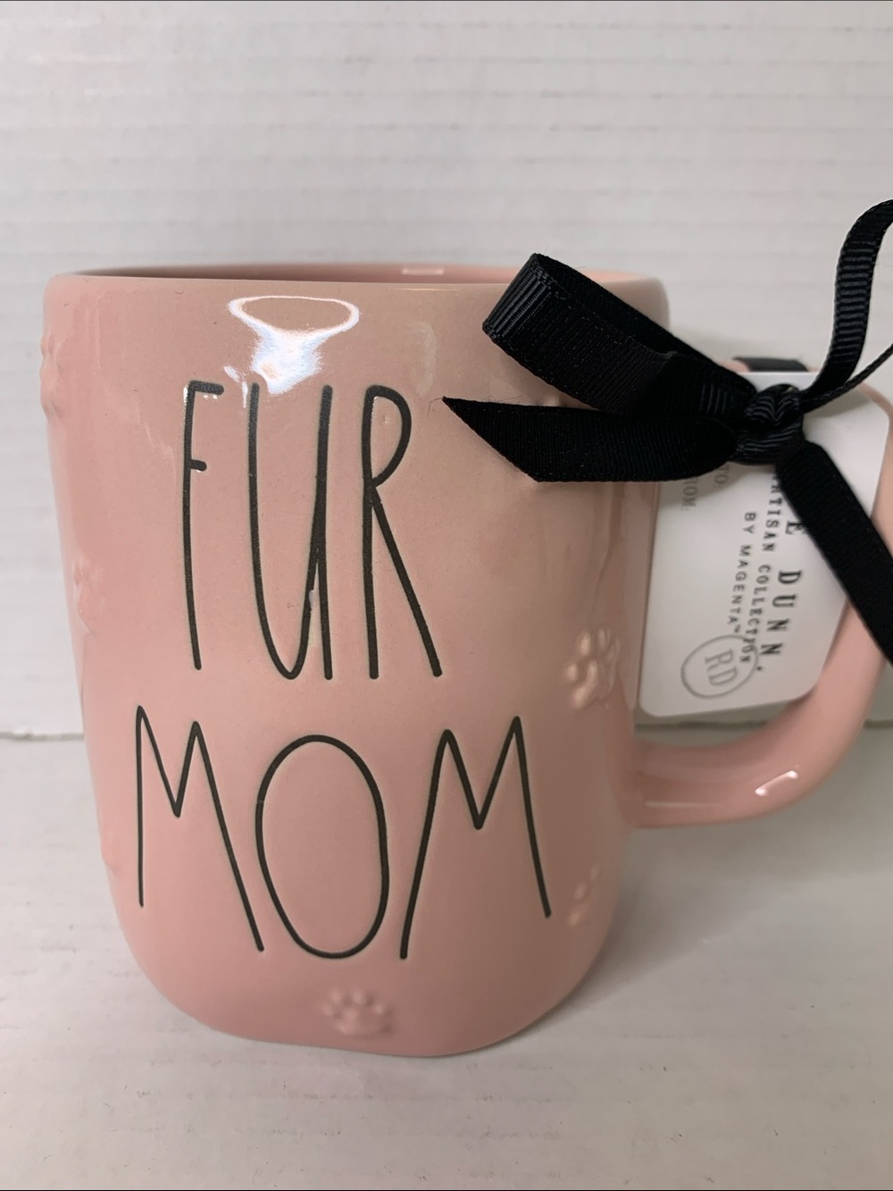 Rae Dunn Pink "FUR MOM" Ceramic Mug NEW